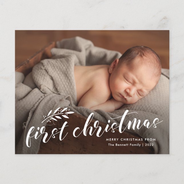 Carte de vacances photo pour bébé Script de Noël (Devant)