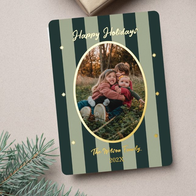 Carte de vacances photo rayée verte ludique (Créateur téléchargé)