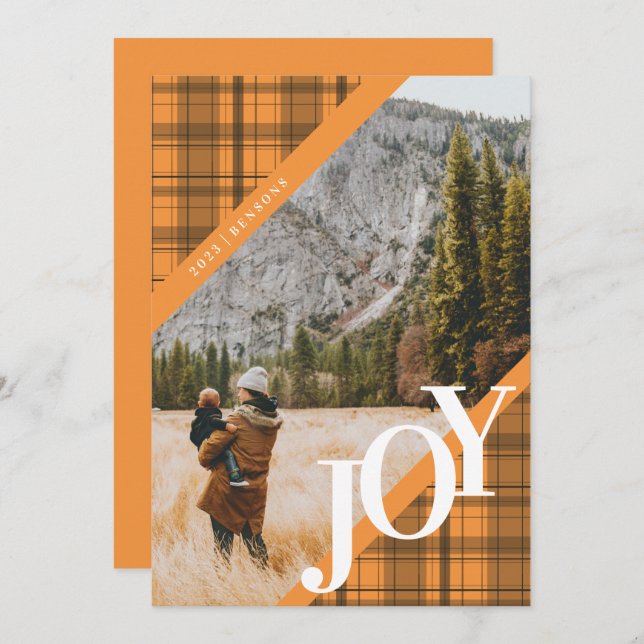 Carte de vacances plaid JOY diagonale orange (Devant / Derrière)