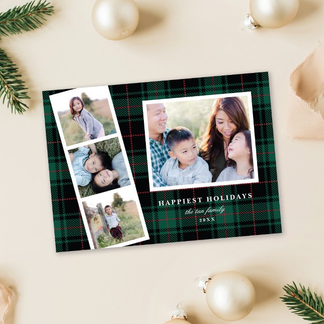 Carte de vacances Plaid Tartan Noir Multi Photo (Créateur téléchargé)