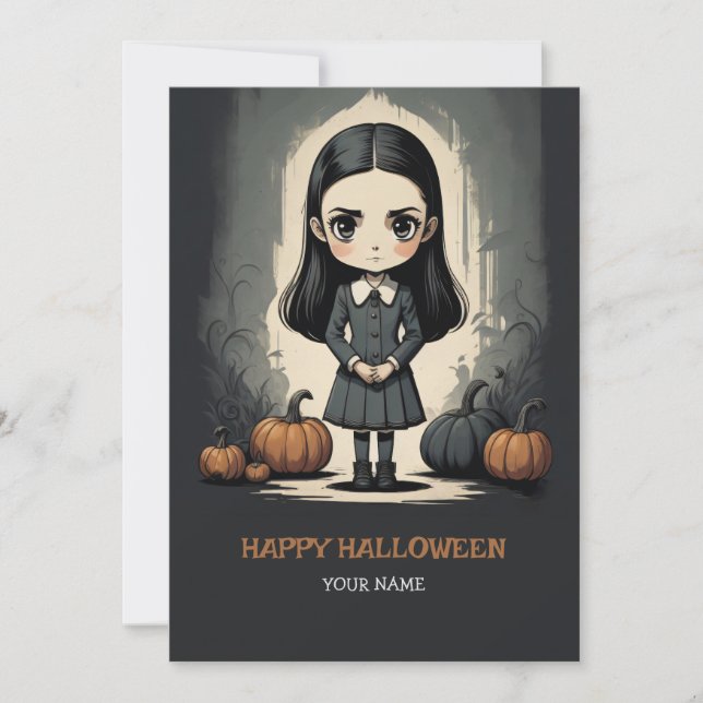 carte de vacances plat Halloween fille (Devant)