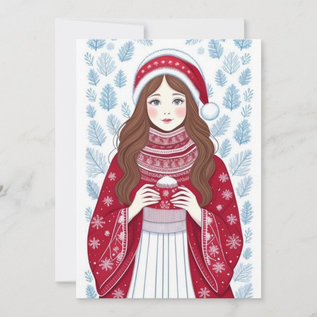 Carte de vacances plate de Noël Girl (Devant)