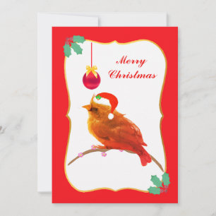 Carte de vacances plate de petit oiseau de Noël