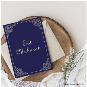 Carte de vacances plate Eid Mubarak Bleu Or