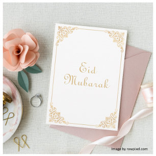 Carte de vacances plate Eid Mubarak en or blanc