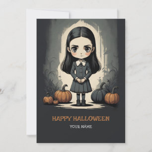 carte de vacances plate Halloween fille