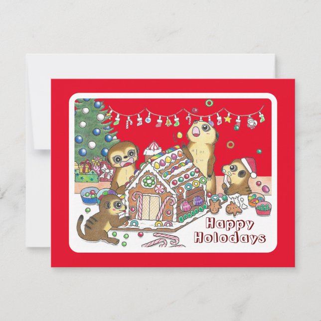 Carte de vacances plate rouge de suricates mignons (Devant)