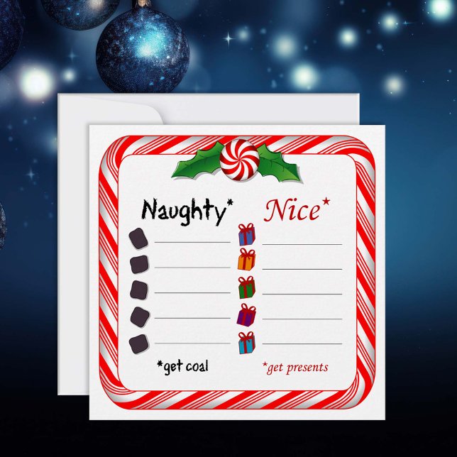 Carte de vacances plates Naughty or Nice 5,25" x 5 (Naughty or Nice? 5.25" x 5.25" Flat Holiday Card.)