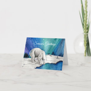 Carte de vacances pliée à l'ours polaire Aurora