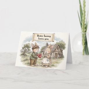 Carte de vacances pliée aux amoureux lapins fantai