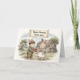 Carte de vacances pliée aux amoureux lapins fantai