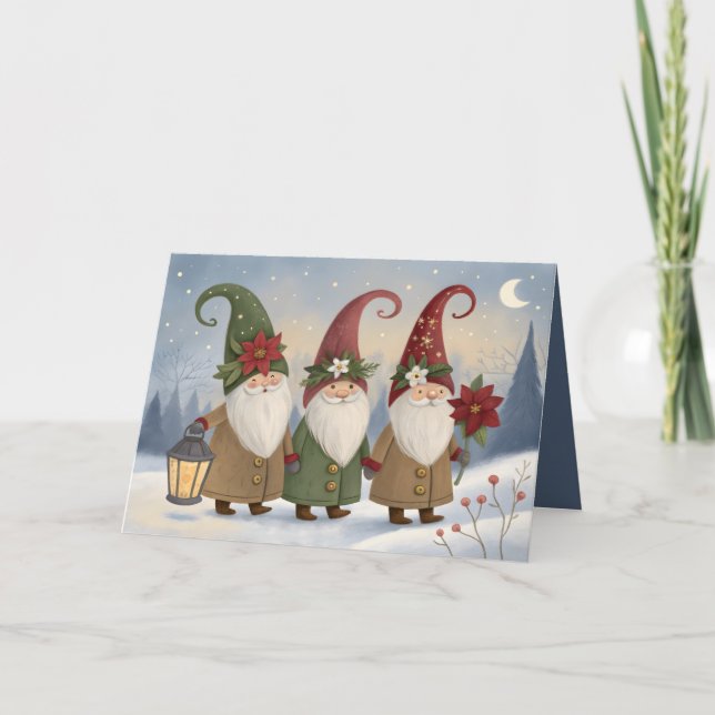 Carte de vacances pliée aux elfes vintage (Devant)