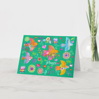 Carte de vacances pliée avec colombes de la paix e