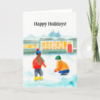 Carte de vacances pliée avec enfants jouant en nei