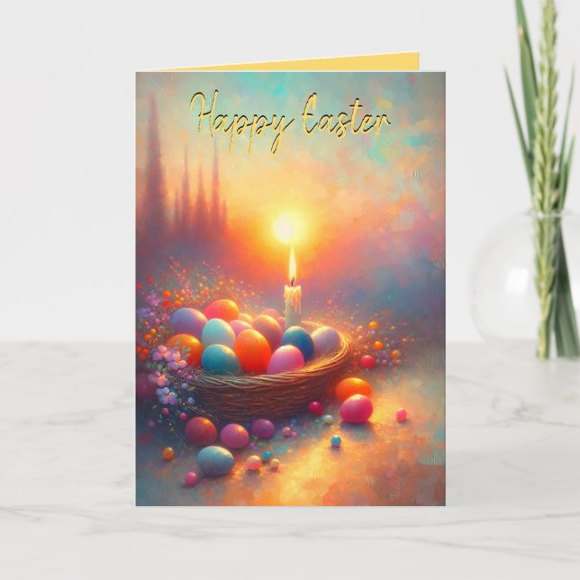 Carte de vacances pliée avec panier de bougie de P (Devant)