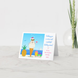 Carte de vacances pliée avec un Père Noël tropical