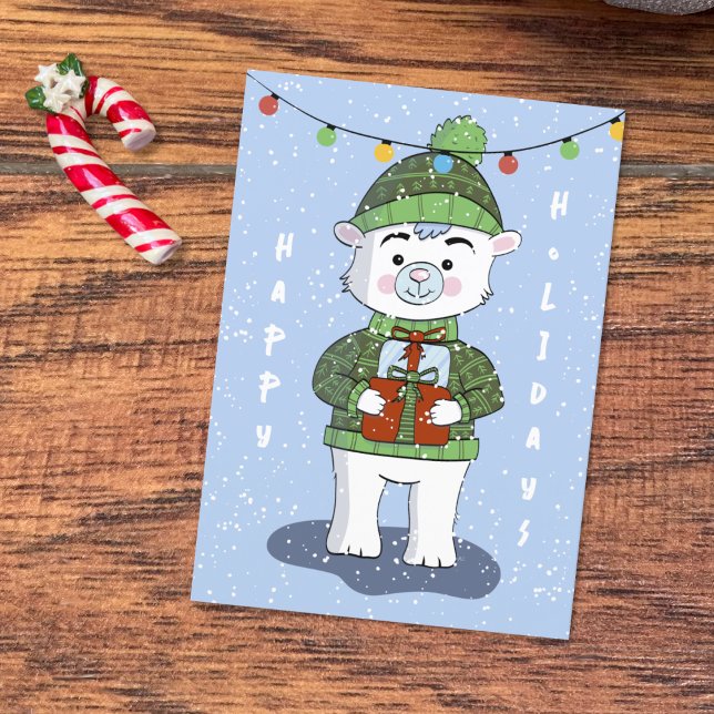 Carte de vacances pliée blanche à l'ours polaire (Créateur téléchargé)