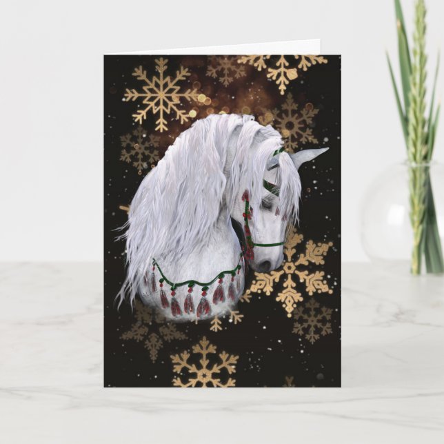 Carte de vacances pliée Cheval de Noël (Devant)