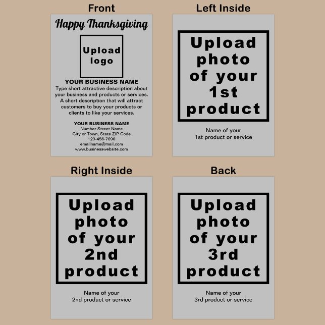 Carte de vacances pliée Gray Thanksgiving Business (Gray folded holiday card for Thanksgiving with your business brand and products or services.)