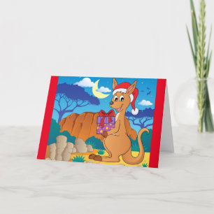 Carte de vacances pliée Kangaroo de Noël mignonne