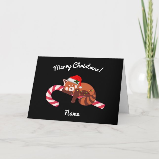Carte de vacances pliée "Panda rouge Noël" (Devant)