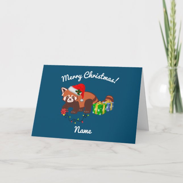 Carte de vacances pliée "Panda rouge Noël" (Devant)
