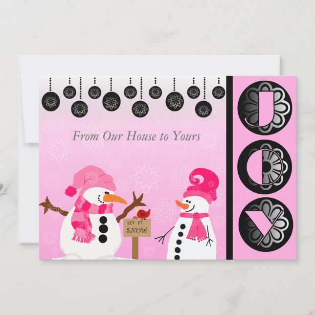 Carte de vacances pour bonhomme de neige rose cust (Devant)
