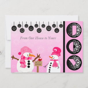 Carte de vacances pour bonhomme de neige rose cust
