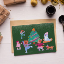 Carte de vacances pour chiens doux Patinage sur gl