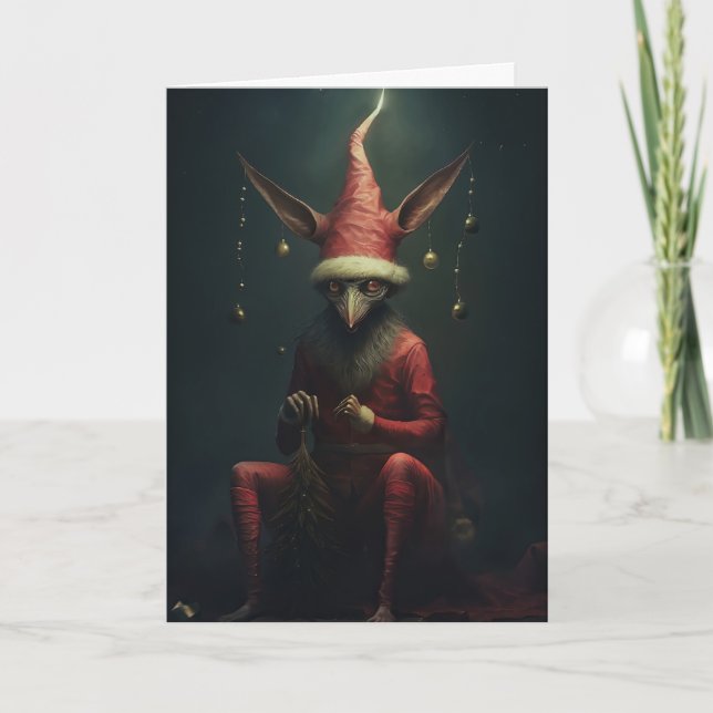 Carte de vacances pour elfe de Noël bizarre (Devant)