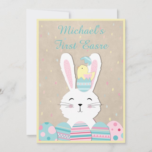 Carte de vacances pour le lapin mignon et les oeuf (Devant)