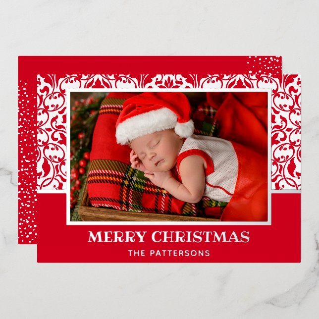 Carte de vacances Red Damask Foil (Recto/Verso)