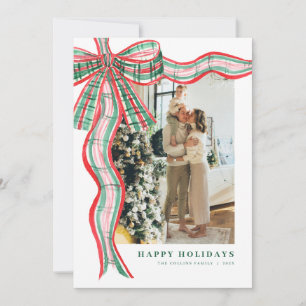 Carte de vacances Red & Green Christmas Plaid Bow 