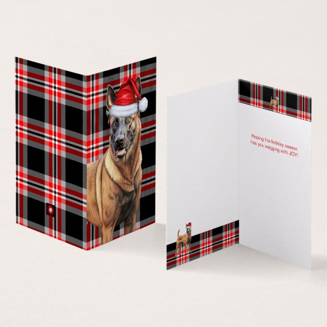 Carte de vacances Red Plaid de Chien de Belgique (Inside and Outside)