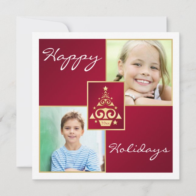 Carte de vacances Red, White, Gold Christmas Tree (Devant)
