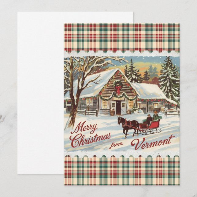 Carte de vacances Retro Vermont Christmas Flat (Devant / Derrière)