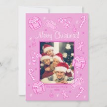 Carte de vacances rose Fun & Festive Doodle