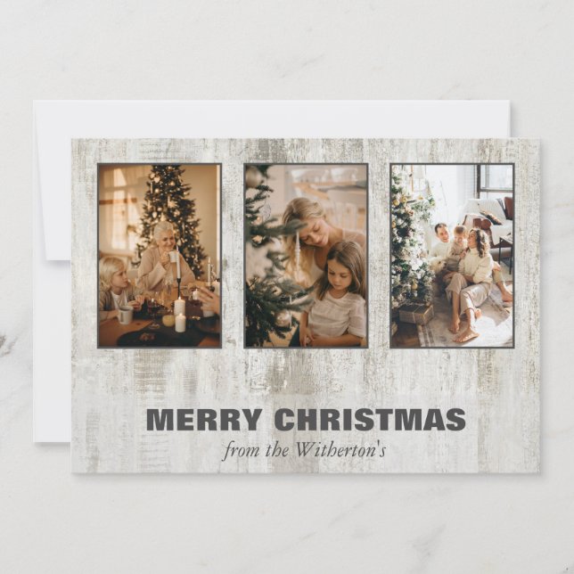 Carte de vacances Rustic Christmas Three Photo Col (Devant)