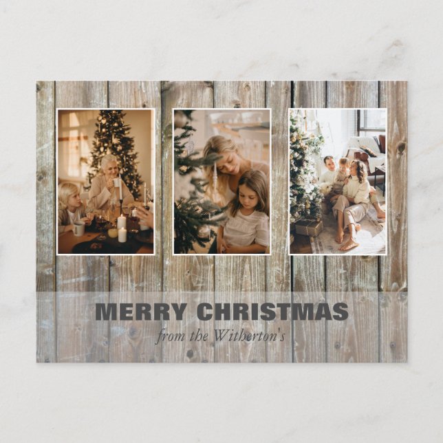 Carte de vacances Rustic Christmas Three Photo Col (Devant)