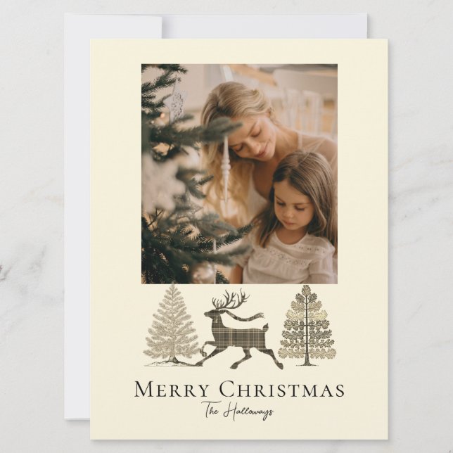 Carte de vacances Rustic Plaid Reindeer Trees (Devant)