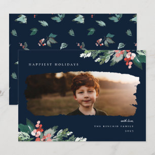 Carte de vacances Rustic Winter Berry Green