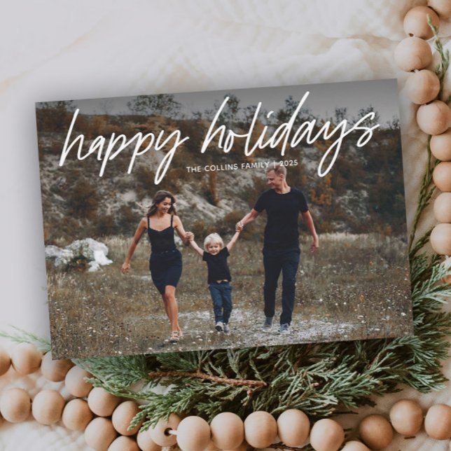 Carte de vacances Simple Hand Lettered 2 Photo  (Simple hand lettered 2 photo holiday card. )