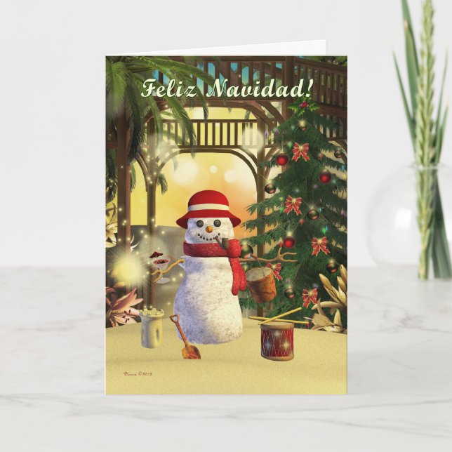 Carte de vacances Tropical Snowman Feliz Navidad (Devant)