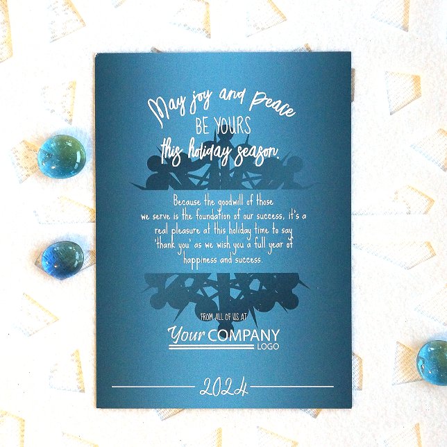 Carte de vacances turquoise Blue Snowflake White L (Modern elegant snowflake, teal  blue company logo christmas greeting card)