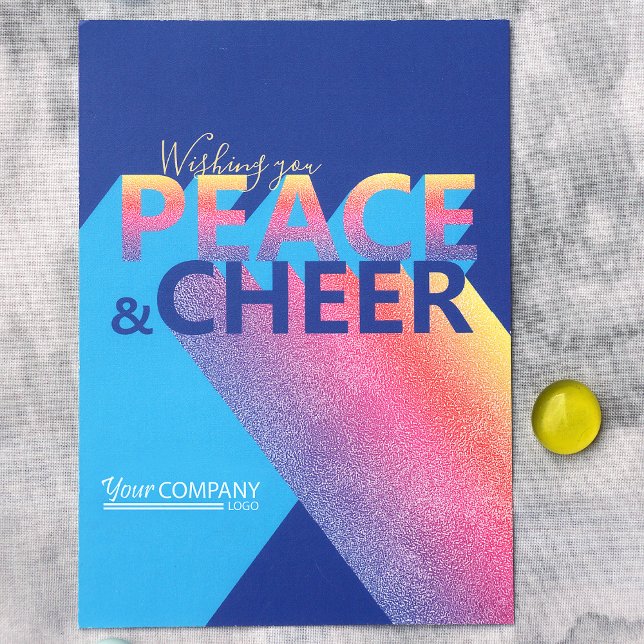 Carte de vacances Turquoise & Blue Typography (Modern Pink, Yellow, Blue, Turquoise Colorful Company Holiday Christmas Cards, Business Logo)