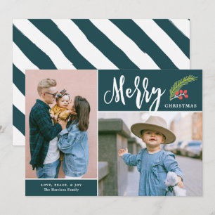 Carte de vacances Turquoise de Noël Joyeux Deux ph