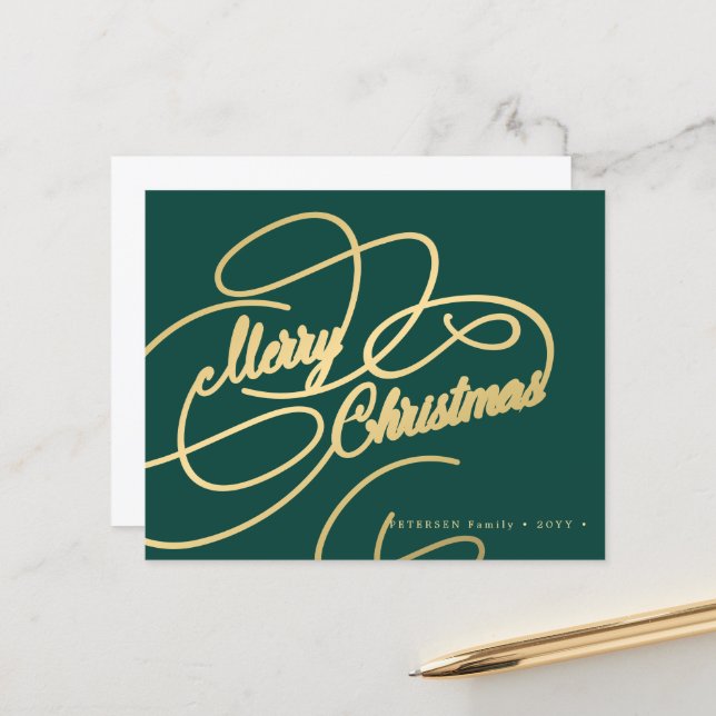 Carte de vacances verte pour Noël (Devant/Arrière en situation)