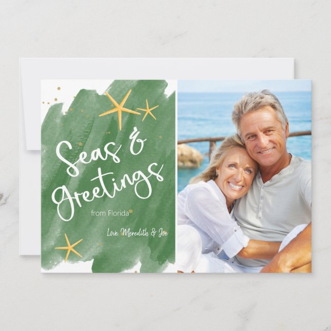 Carte de vacances Verte Watercolor Seas & Greys (Devant)