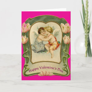 Carte de vacances vintage deux anges Saint-Valenti