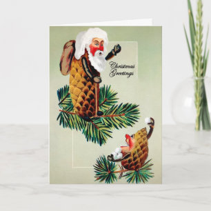 Carte de vacances vintage Père Noël Pinecone perso